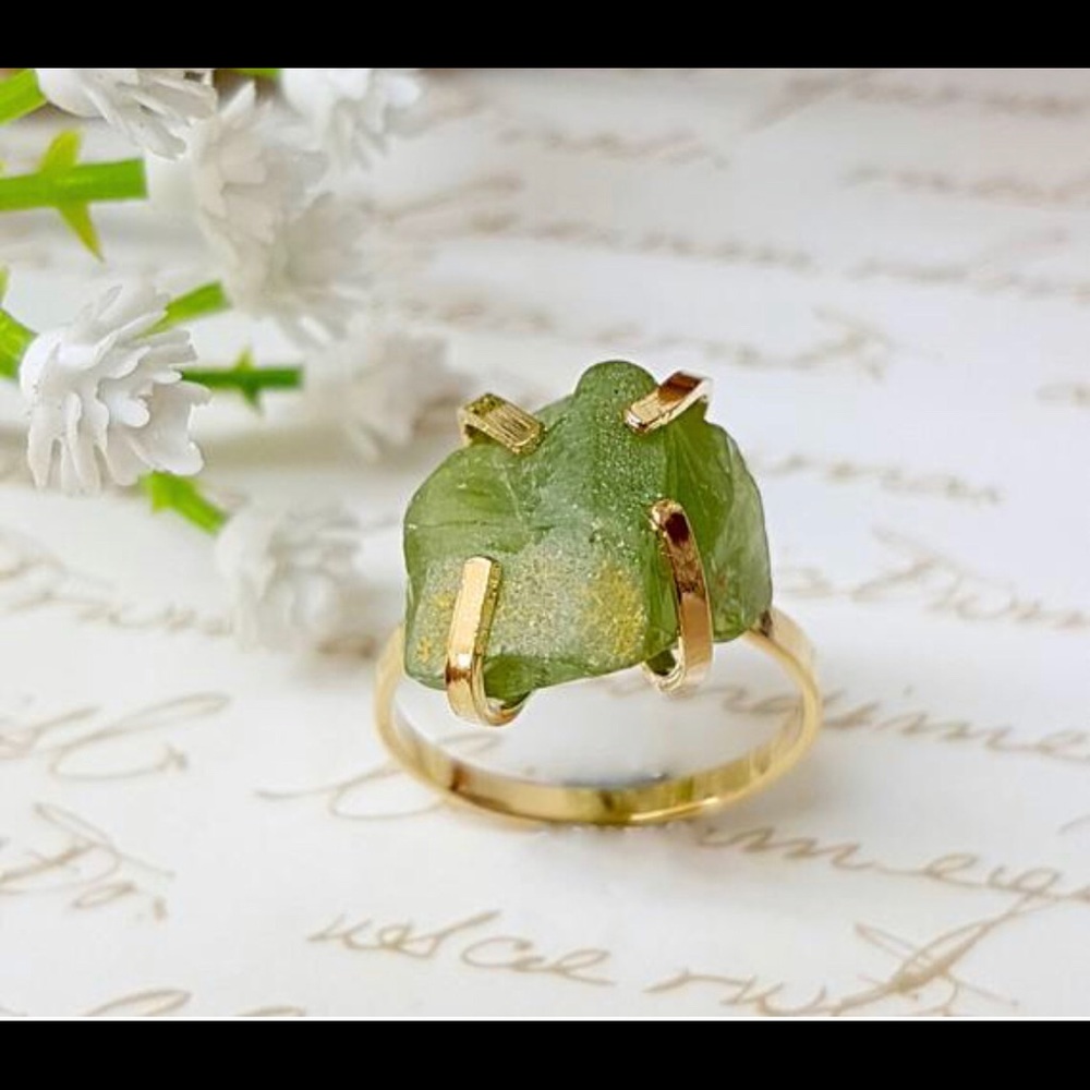 Raw peridot 22k gold plated ring. Handmade.